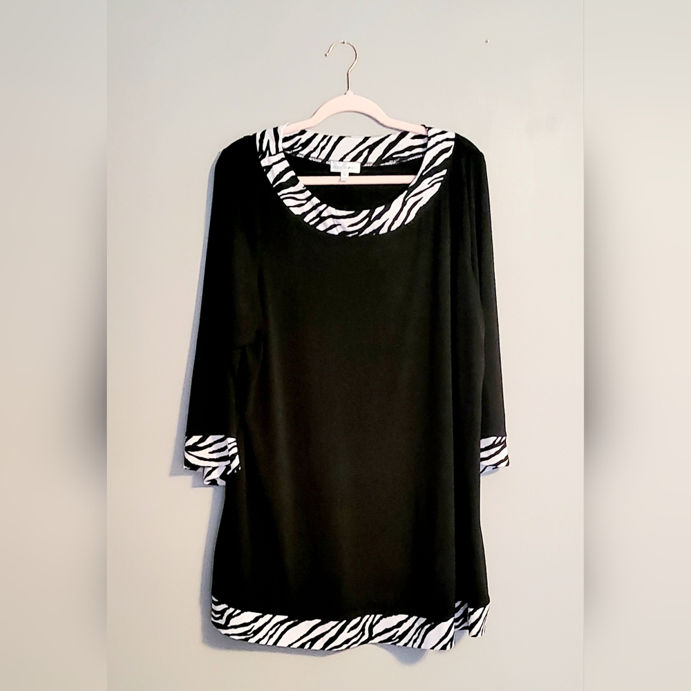 Black Polyester Blouse, With Chic Zebra Accents.